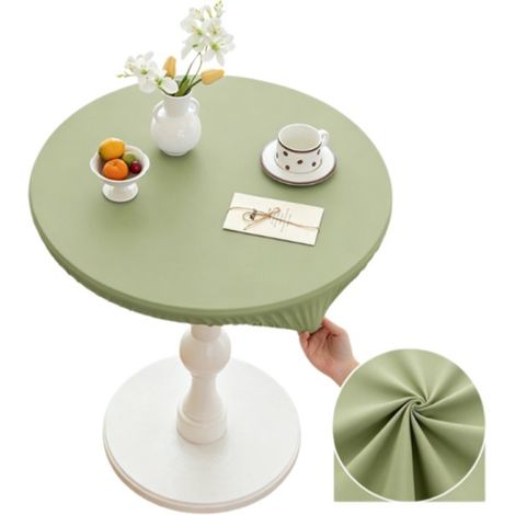 Mantel redondo, Cubremesas, Piel sintética, Impermeable, Fácil de limpiar, Borde elástico, Ecológico, Apto para mesas con un diámetro de 70 cm (1/5)