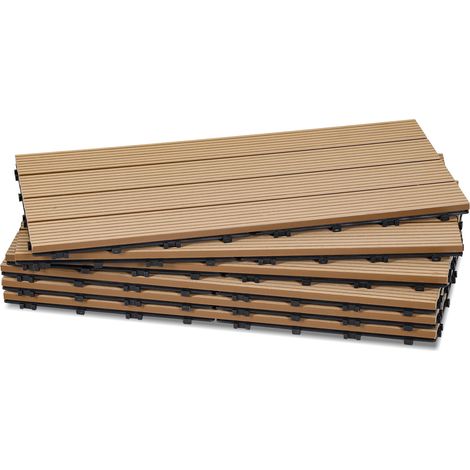 Wolketon 36er Set WPC Terrassenfliesen, 4 Lamellen, 30 × 60 cm, Klicksystem, Holz-Kunststoff-Verbund in Teakoptik