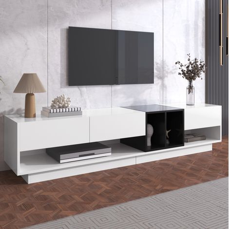 Mueble TV 190 x 40 x 42 cm, 3 cajones, 2 compartimentos, negro y blanco brillante DESVIAE (1/5)