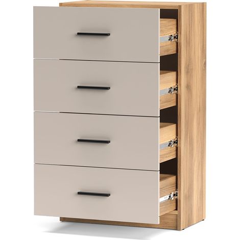 Chiffonnier commode à 4 tiroirs coloris Beige/chêne Mauvella - Longueur 60 x Hauteur 100 x Profondeur 34,5 cm (1/3)