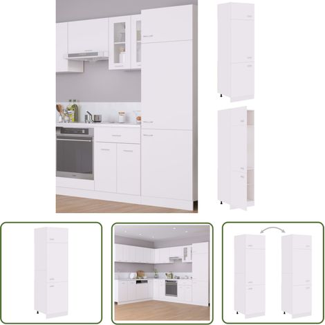 The Living Store Armoire de réfrigérateur Blanc 60x57x207 cm Bois d'ingénierie - Armoire De Cuisine - Meuble De Cuisine - Rangement Cuisine - Placard Cuisine - Armoire Blanche (1/5)