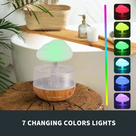 Veilleuse fontaine zen diffuseur d'huiles essentielles micro-humidificateur avec nuage de pluie et son de gouttes d’eau(Blanc) (1/5)