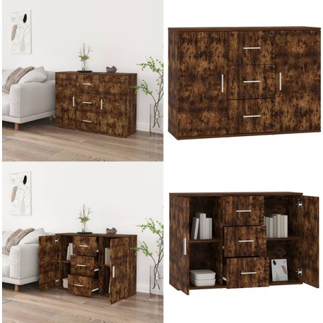 Buffet Chêne fumé 91x29,5x65 cm Bois d'ingénierie - Buffet - Meuble TV - Armoire - Rangement - Bois D'ingénierie - Home & Living (1/5)