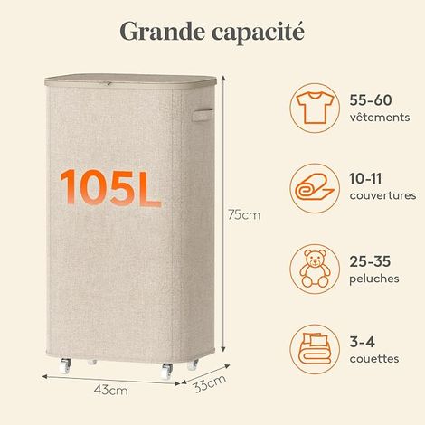 Laundry Basket Cotton Handles, Round Foldable Storage Basket, Ideal for Room, Bedroom, Bathroom or Student Room (1/2)