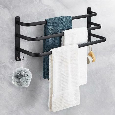 Aluminum Wall Mounted Towel Rack, 3 Tier Towel Rack Bathroom Towel Shelf with Hooks, Waterproof - for Bathroom, Kitchen, Bathroom (1/5)