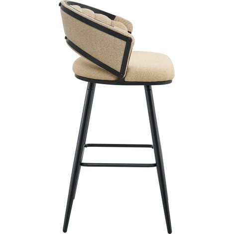 Lot de 2 tabourets de bar en velours beige avec pieds en métal noir pour cuisine moderne (1/5)