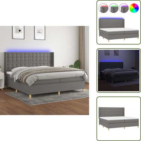 Sommier à lattes de lit matelas LED Gris foncé 200x200 cm Tissu - Sommier Tapissier - Lit Avec Led - Lit Design - Lit Capitonné - Matelas À Ressorts Ensachés (1/5)
