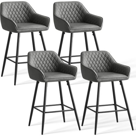 JYMTOM Lot de 4 tabourets de bar chaises en Cuir,Siège rembourrée, pieds en métal,tabouret. chaises à manger, bars, jambes métalliques - Gris PU
