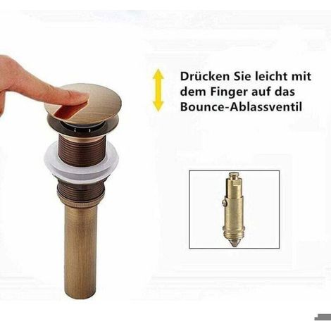Bouchon Lavabo Pop-up - Laiton Antique - Sans Trop-plein - Pour Évier Standard - 1 Pièce (1/4)