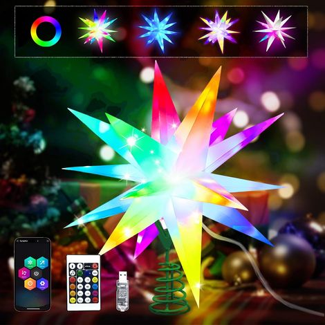 Étoile de Noël de 40 cm (16 pouces) pour sapin, étoile lumineuse RGB à changement de couleur, application Bluetooth et télécommande pour une musique synchronisée, décoration de sapin de Noël adaptée (1/5)