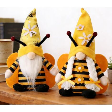 Lot de 2 décorations de printemps en forme d'abeille, lutin irlandais, figurines, décoration de printemps, décoration de ferme, accessoires pour la maison et la cuisine (1/5)