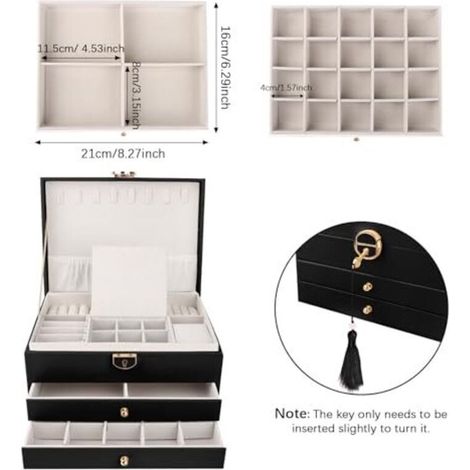 Joyero, organizador de joyas de 3 niveles, joyero para niña, joyero para mujer, caja de almacenamiento de joyas para pendientes, collares y anillos. (1/3)
