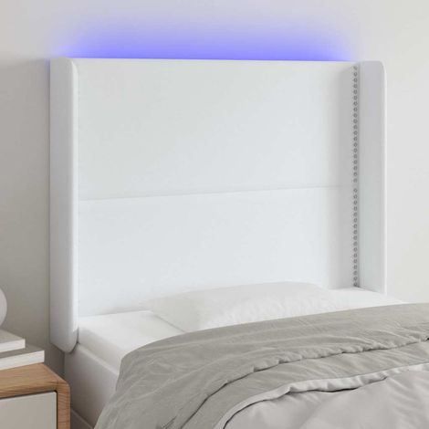 vidaXL Cabecero con LED cuero sintético blanco 103x16x118/128 cm (1/5)