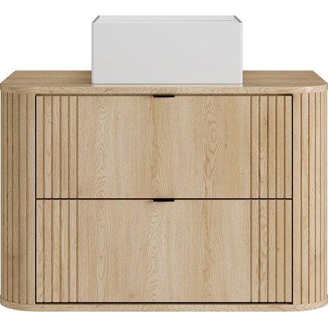 Meuble de salle de bain suspendu avec vasque à poser carrée - Naturel clair - 80 cm - FILOR (1/4)