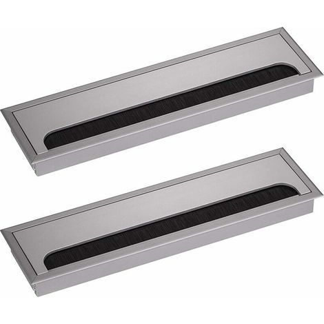 Passe-câble de bureau rectangulaire 80 x 280 mm passe-câble pour table de bureau meubles de maison carré anodisé argent aluminium câble 2 pièces (1/5)