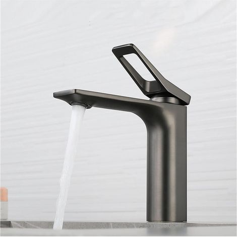 Waschbeckenarmatur aus poliertem Chrom, Einhebel-Badezimmerarmatur, Waschtischarmatur, Mischbatterie für Warm- und Kaltwasser (grau)
