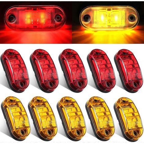 Lot de 10 feux de gabarit ovales à LED étanches de 6,35 cm (2,5 pouces) à 2 diodes pour remorque, compatibles avec camions et camping-cars. (1/5)