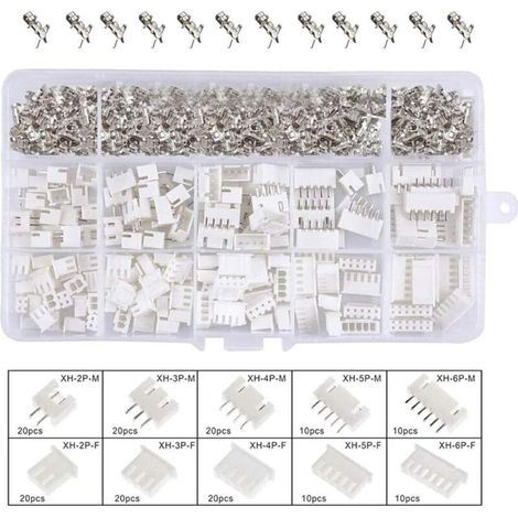 Kit di connettori JST da 460 pezzi, JST-XH, connettori maschio/femmina a 2/3/4/5/6 pin, connettori terminali femmina da 2,54 mm, cloruro di polivinile (1/4)