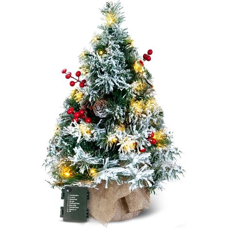 Albero Natale Tavolo Innevato LED 24" Decorazione Verde (1/5)