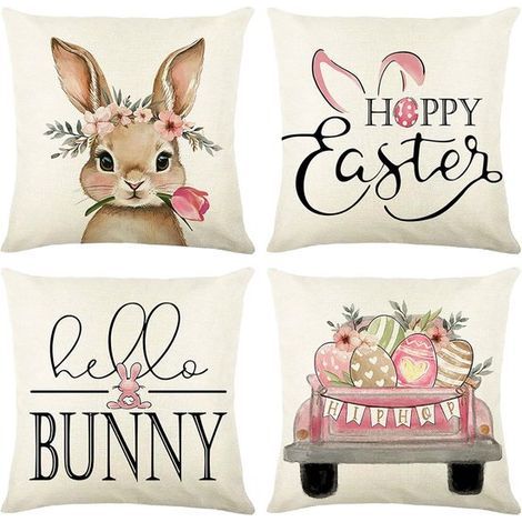 Kissenbezug – Osterkissenbezug – Osterdekoration – 4er-Set Osterkissenbezüge – Bunte Haseneier – Kissenbezug für Sofa, Wohnzimmer und Schlafzimmer – Dekoration mit (1/5)