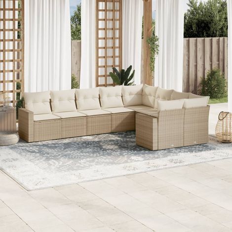 vidaXL 9-tlg. Garten-Sofagarnitur mit Kissen Beige Poly Rattan (1/5)