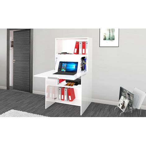 Bureau secrétaire moderne blanc brillant Lilas (1/5)
