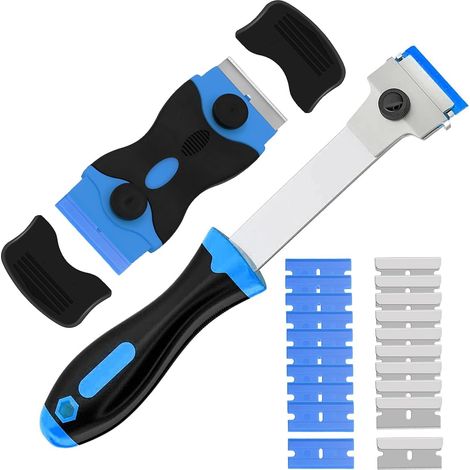 Raclette À Vitre - Manche Long Et Court - Lames Métalliques Et Plastiques - Pour Décalcomanies Étiquettes Peinture Plaques De Cuisinière - Lot De 2 Raclettes + 20 Lames (1/5)