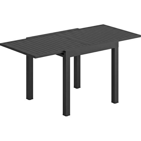 Mesa de patio extensible, aluminio, 80-160 cm, capacidad para 6 personas.