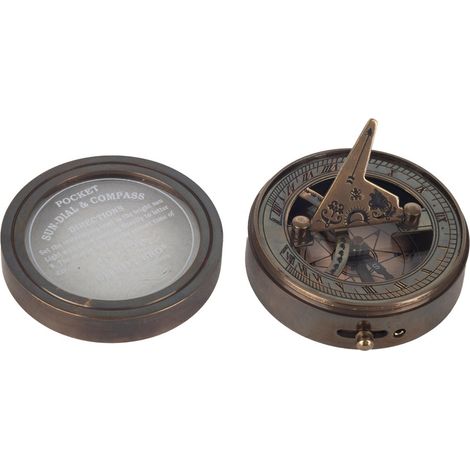Bussola da tasca con orologio solare in ottone anticato 8 cm (1/5)
