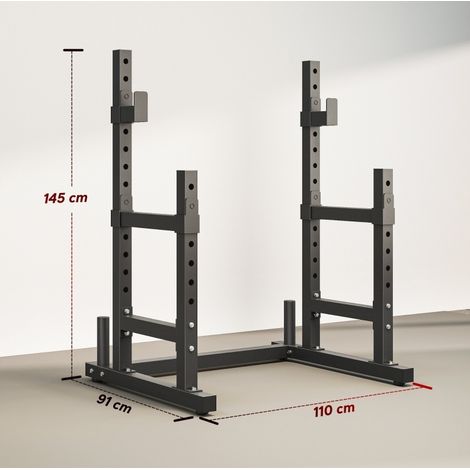 Rack de sentadillas de 2 niveles de acero, ajustable, hasta 300 kg, negro OKMYHOME (1/5)