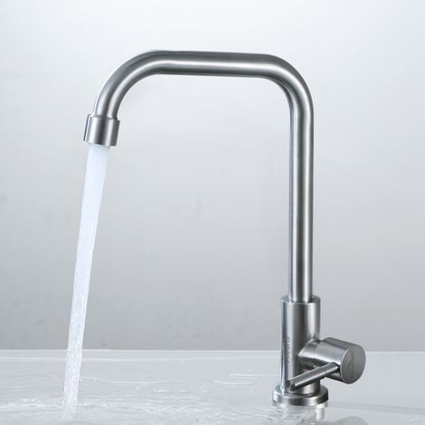 Auralum Robinet Eau Froide Chromé avec Flexible Raccordement, Mitigeur Cuisine avec Bec Hauteur 240 mm (1/5)