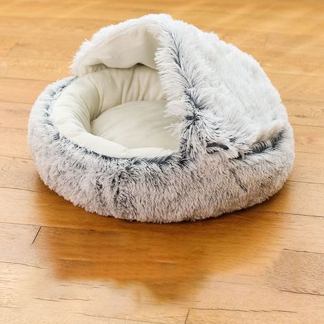 Chenil pour Chien en Peluche, Lit semi-fermé pour animaux, Coussin de lit Moelleux pour Animaux de Compagnie pour Chiens Convient aux Chats, Chiens, 40 cm, Gris (1/5)
