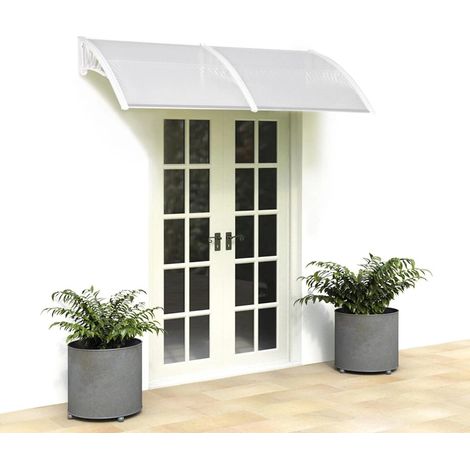 Canopy for Front Door Window Awning, 200x90cm Outdoor Canopy Grey Clear Panel Awning with Curved Design Durable Rainproof Door Shelter for Front Doors Windows & Balconies, UV,Snow Protection (1/5)