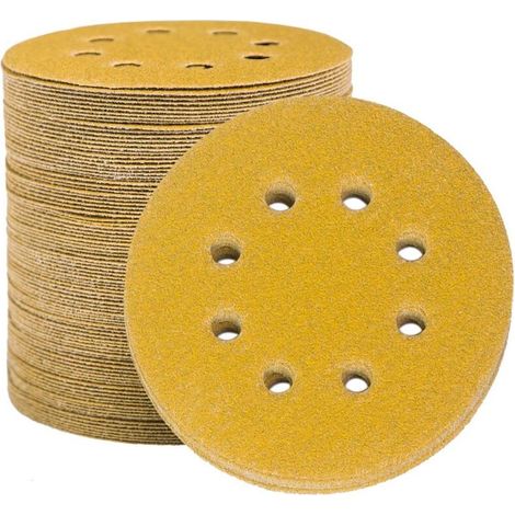 Sanding Discs Sandpaper 125mm, 100 Sanding Discs Sander Round Sanding Pads 8 Holes Grit 100 for Sanding, Polishing and Rust Removal (1/5)