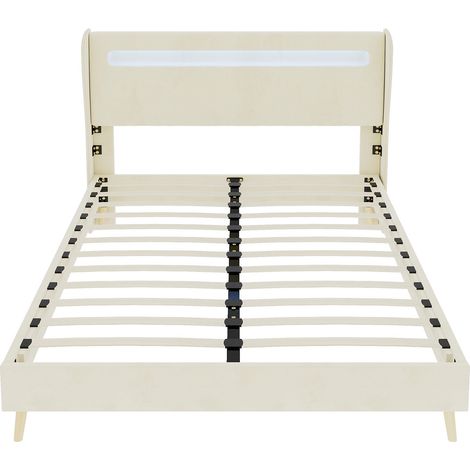 Lit capitonné LED beige 160 x 200 cm avec matelas inclus (1/5)