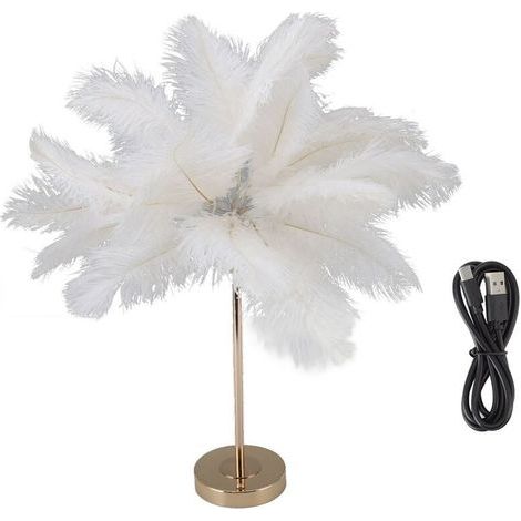 AIPERQ Jeffergarden Plume Lampe De Table Interrupteur Tactile USB Plume D'autruche Lampe 3 Couleur Gradation Lampe De Bureau avec Base En Métal Doré 30pcs Plume (1/4)