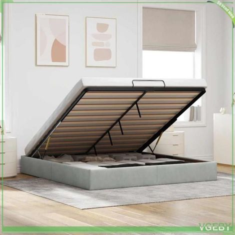 Cadre de lit ottoman - 3310979 - velours gris clair - 180x200 cm - rangement hydraulique (1/5)