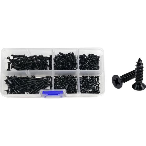 Juego de tornillos para madera, acero de bajo carbono, autorroscantes, juego G 300 piezas (1/2)