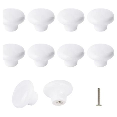 Lot de 10 Bouton En Céramique Blanc, Céramique Poignée Porte, Rétro Rond En Céramique Armoire Tiroir Cuisine Poignée De Traction (1/4)