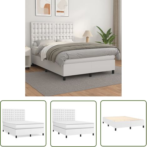 The Living Store Boxspringbett mit Matratze Weiß 140x200 cm Kunstleder - Boxspringbett - Betten - Doppelbett - Weißes Bett - Kunstlederbett (1/5)