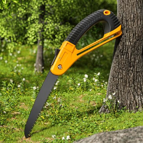 Scie d'élagage pliante jaune avec lame noire au téflon et protège-main 405 mm jaune réf 2858 300 kg – Livraison gratuite