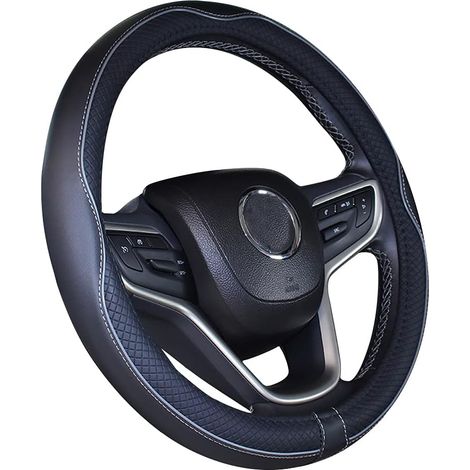 Couvre Volant de Voiture en Cuir Microfibre 38cm pour la Plupart des Voitures (Noir Gris) (1/5)