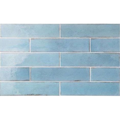 Eiffel Art Construction – Carrelage mural effet zellige bleu brillant 6x24,6 cm – Grès cérame – Finition brillante – Pour intérieur – V4 nuances fortes