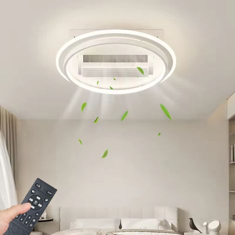 Ventilateur de plafond sans pales avec éclairage, intensité variable, télécommande, 6 vitesses, idéal pour un bureau ou un balcon (forme ronde)