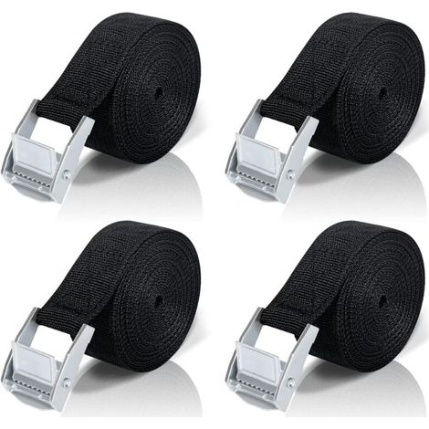 5M Sangle d'Arrimage, 4 Pièces Sangle à Cliquet avec Boucle de Serrage en Alliage de Zinc pour Fixation Moto/Voiture/Porte Vélo/Bagage/Déménagement Puissance de Traction (1/4)