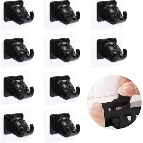10 Supports de Tringle à Rideau Sans Perçage - Noir Crochets muraux autocollants pour salle de bain, cuisine, salons, chambres à (1/4)