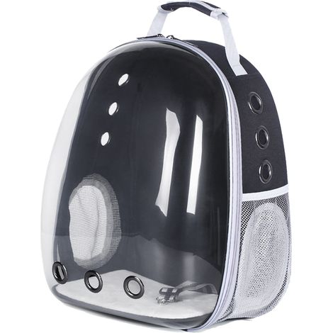 Sac à dos pour chat, fenêtre transparente, respirant, multifonction, ouverture latérale, sac pour animaux de compagnie, pour chats, chiens, voyage, randonnée, noir (1/5)