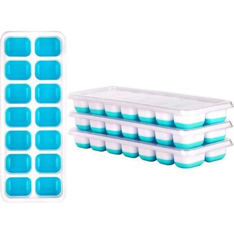 Eiswürfelform – 4-teilige Silikon-Eiswürfelform – 14 Fächer – Für Whisky-Cocktails – Mit abnehmbarem Deckel – Weiß/Blau (1/5)