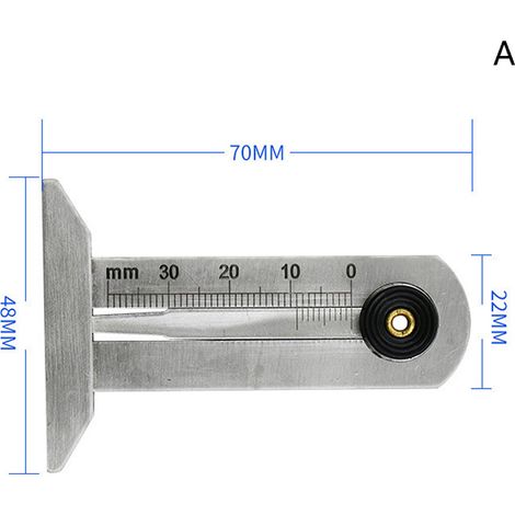 Règle de mesure de profondeur de sculpture de pneu de voiture en acier inoxydable (1/4)