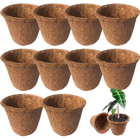 Lot de 10 doublures en fibre pour petits pots et paniers suspendus, 8, 1 cm, biodégradables, fleurs (1/5)